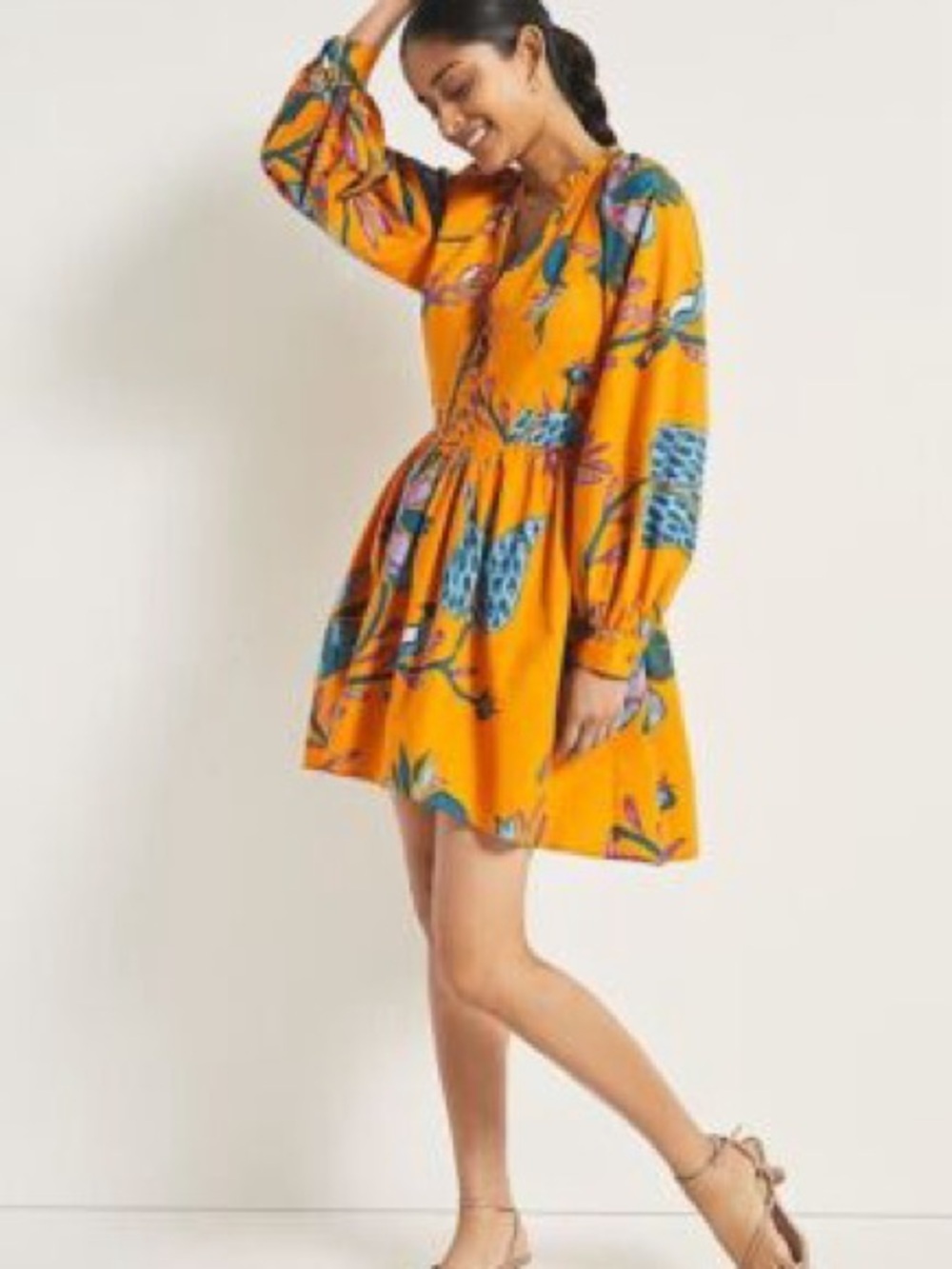Anthropologie let me be V-Neck Long Sleeve Mini Dress in Mustard medium - Picture 2 of 9